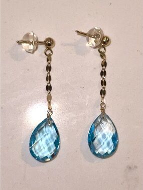 14K Gold Topaz Teardrop Dangle Earrings - Light Blue✨Fine Jewelry | Gift for Her